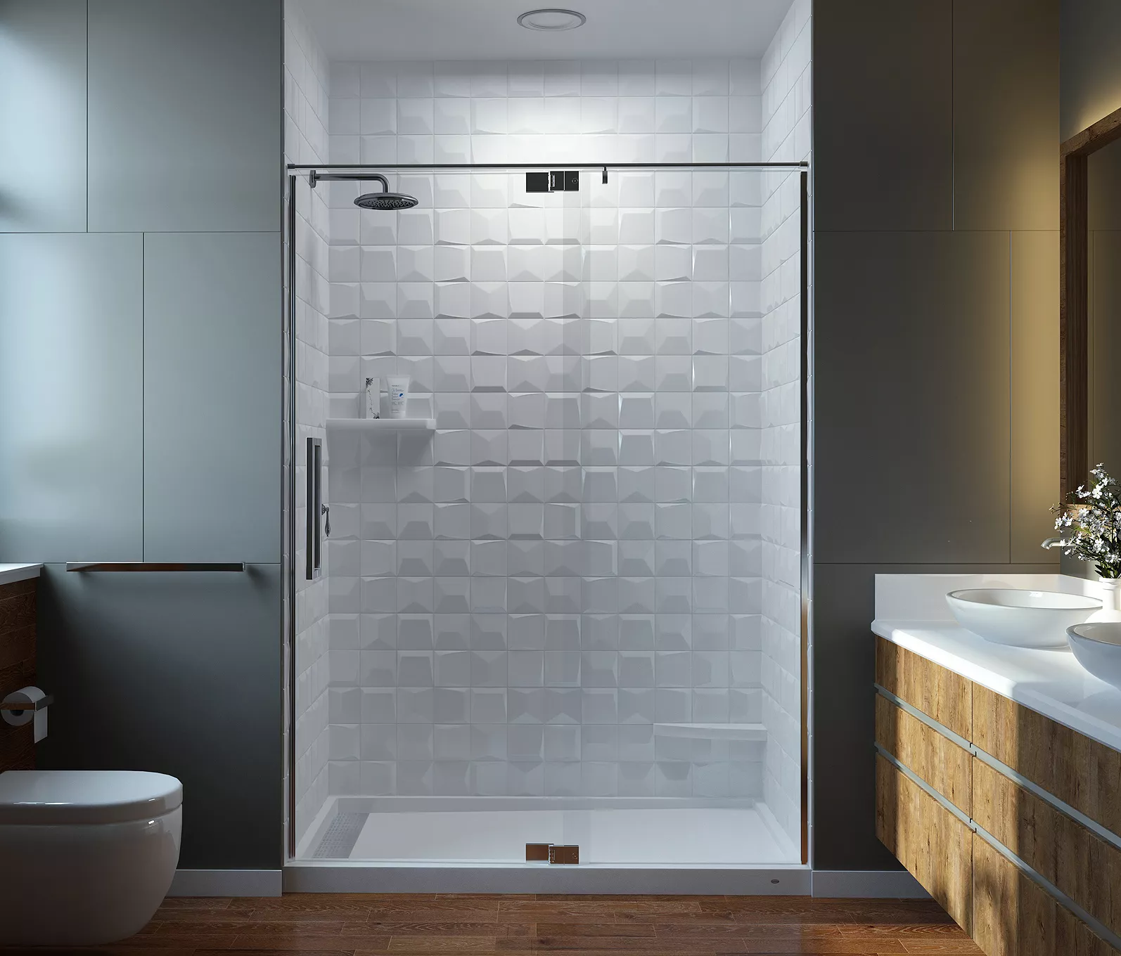 TSRS Aria Shower Wall Panel Mincey Marble