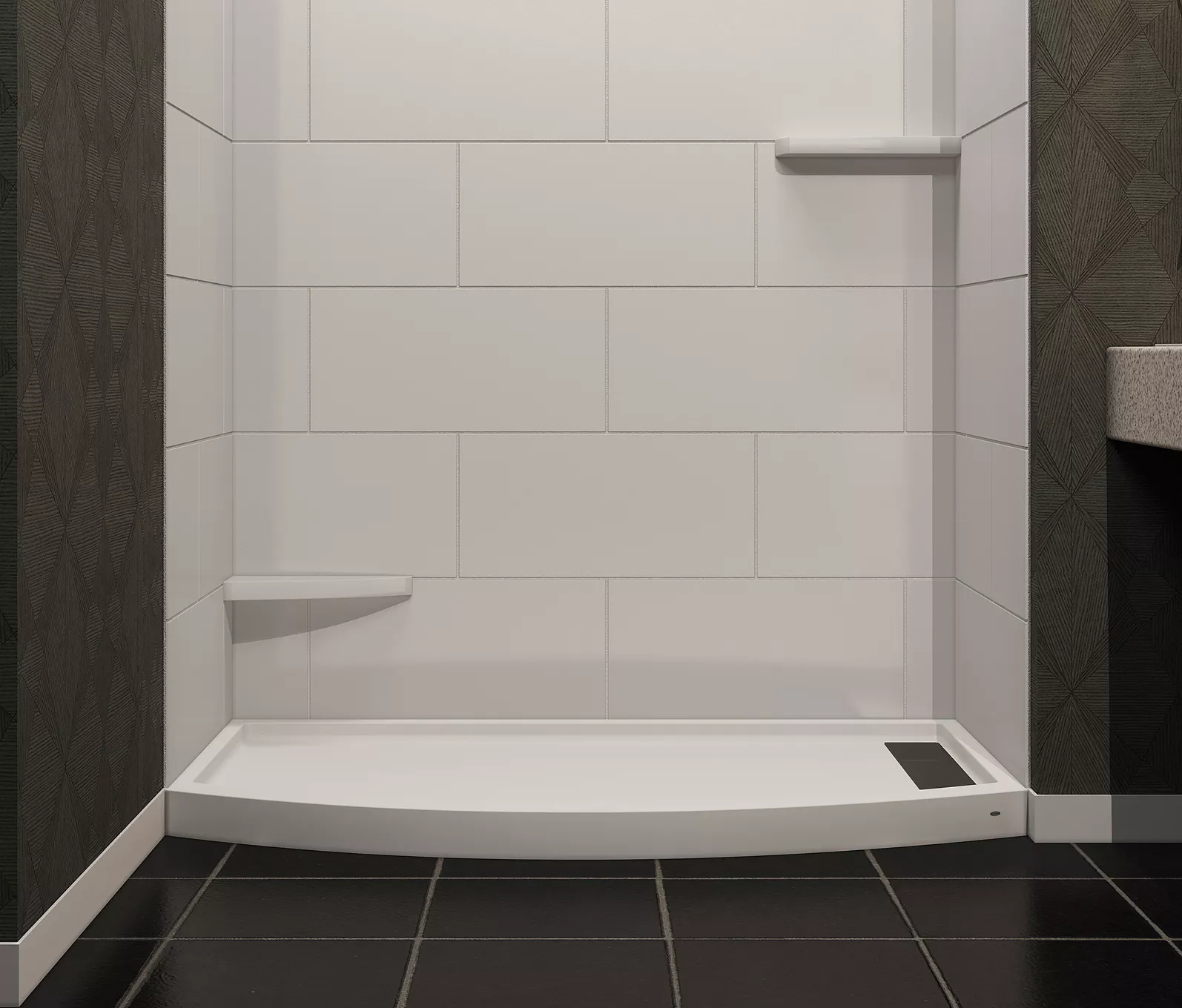 CFPTD30 34 60 Curved Commercial Shower Pan with Trench Drain Mincey